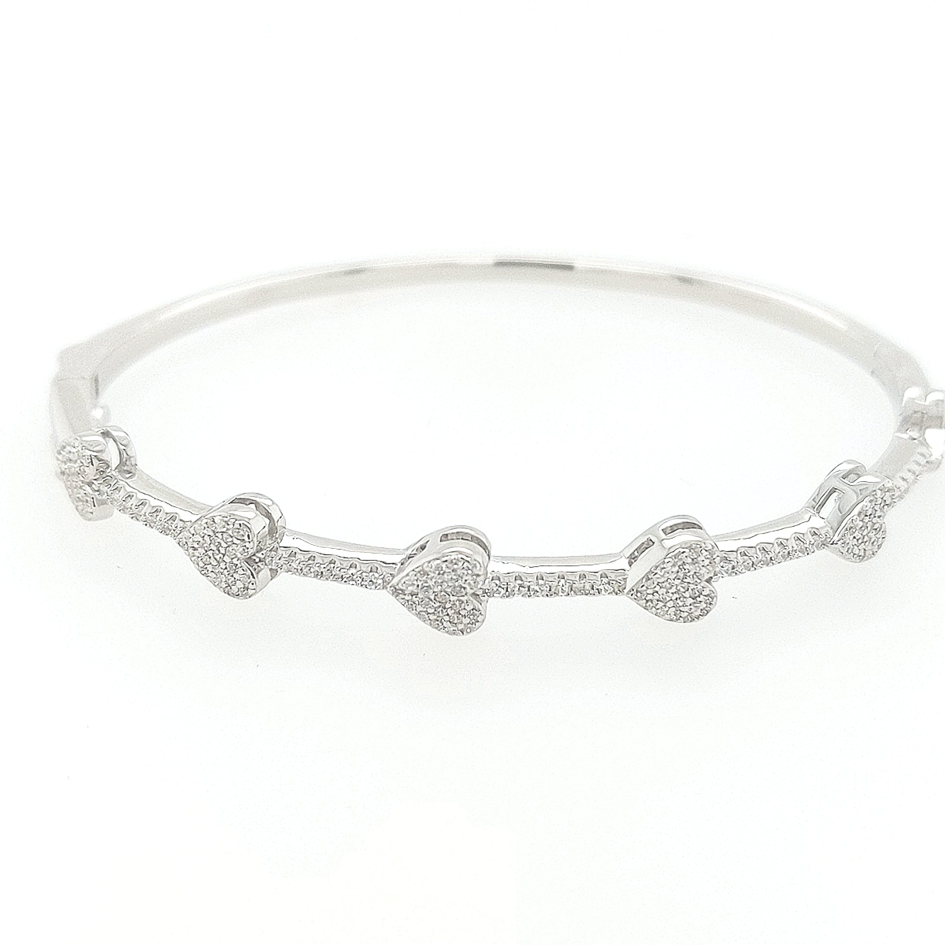 Sterling Silver CZ Heart Bangle - HK Jewels