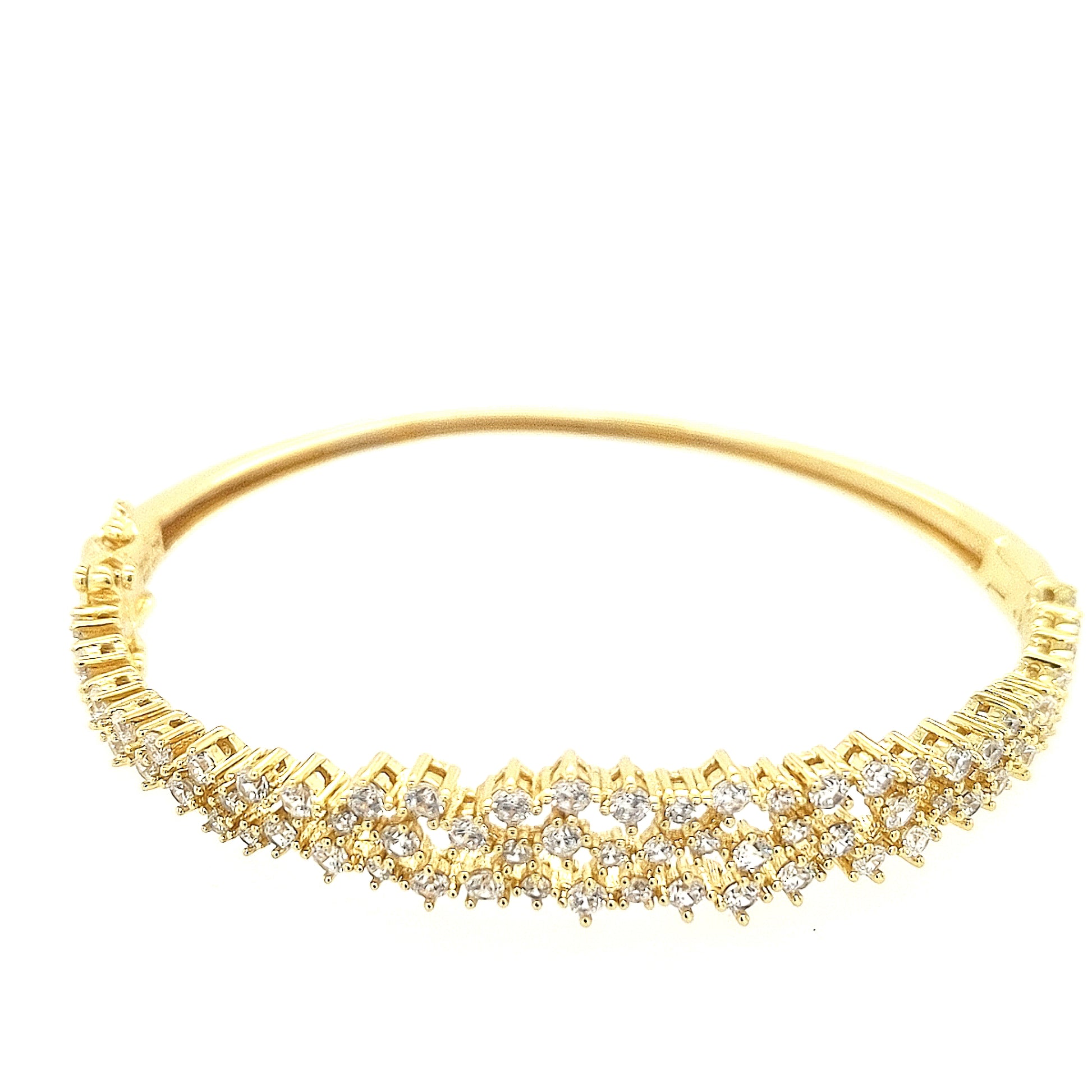 Sterling Silver Gold Plated Three Row CZ Bangle - HK Jewels