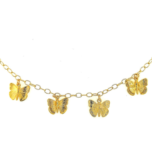 Gold Filled Chain With Hanging Gold Butterflies Bracelet - HK Jewels