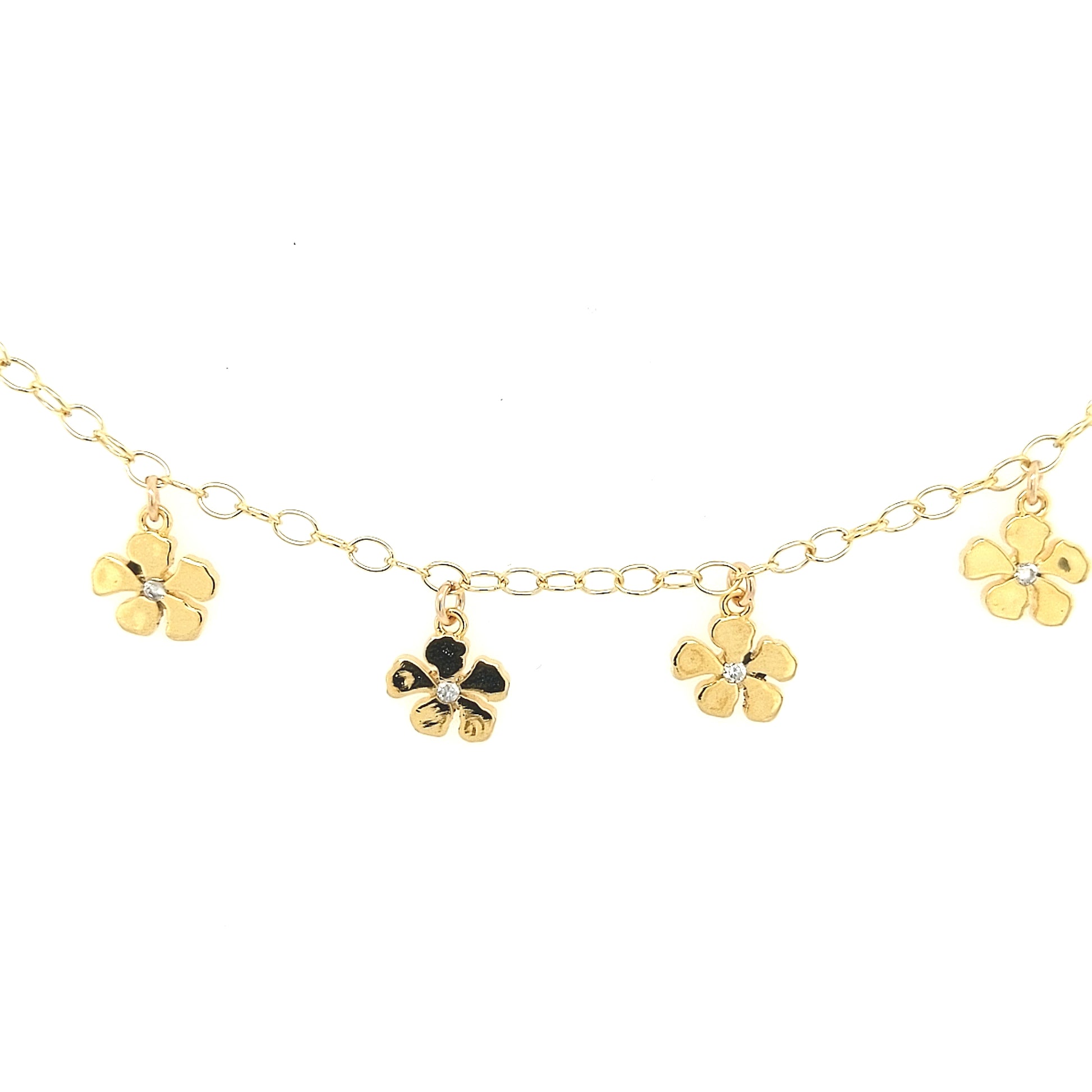 Gold Filled Chain With Hanging Gold Flowers Bracelet - HK Jewels