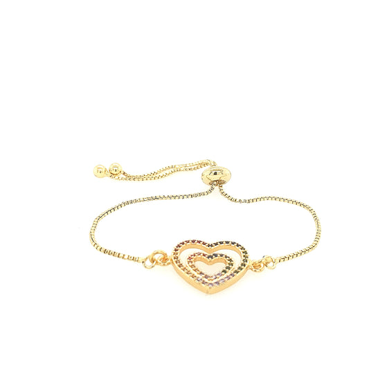 Linked Double Colorful Heart Bolo Bracelet - HK Jewels