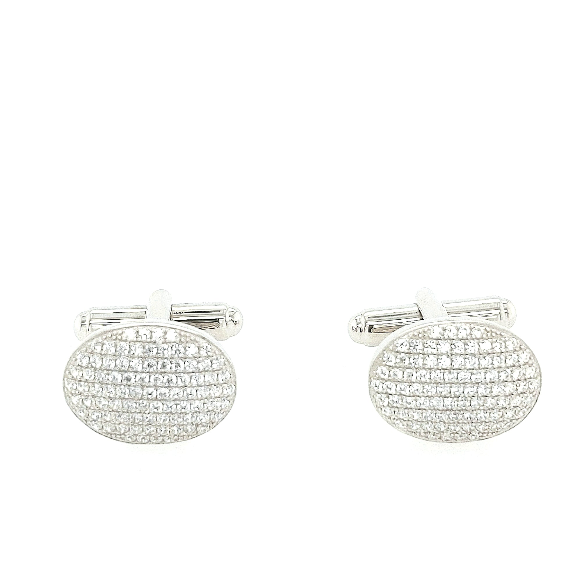 Sterling Silver Micropave Oval Cufflinks - HK Jewels