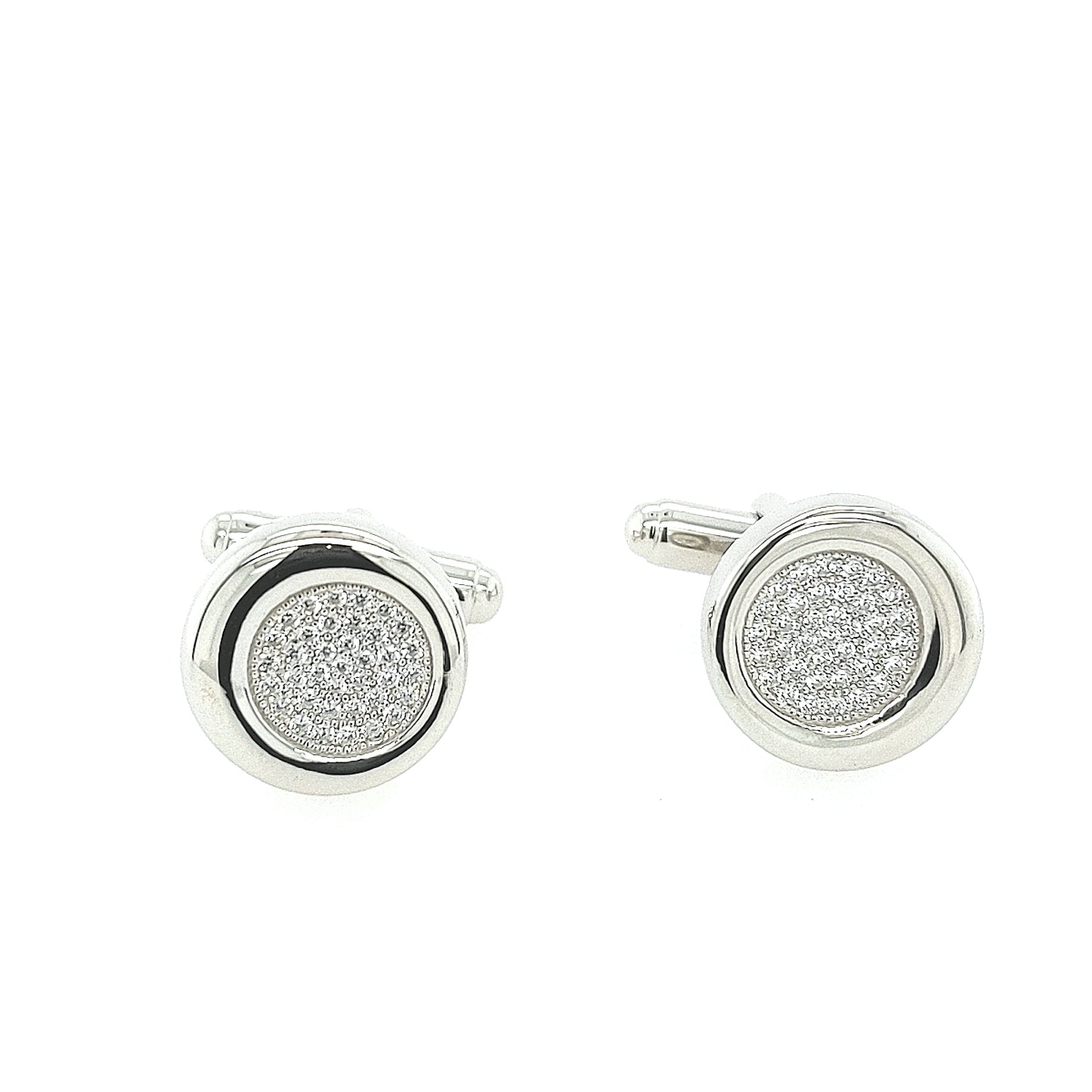 Sterling Silver Micropave Round Cufflinks - HK Jewels