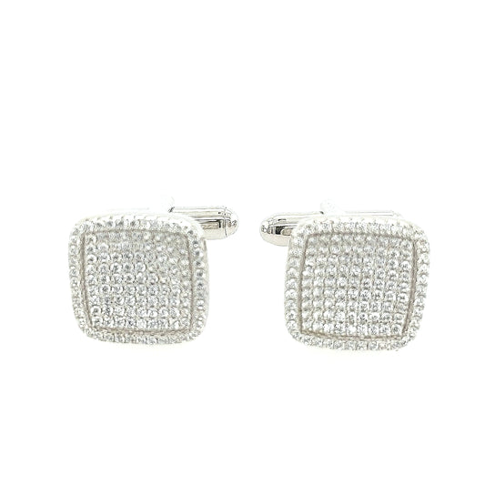 Sterling Silver Micropave Square Cufflinks - HK Jewels