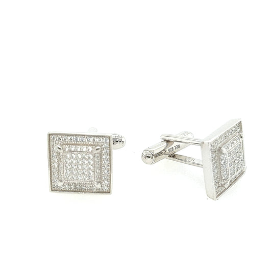 Sterling Silver Micropave Square Cufflinks - HK Jewels