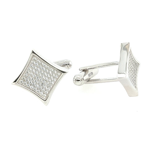 Sterling Silver Micropave Square Cufflinks - HK Jewels