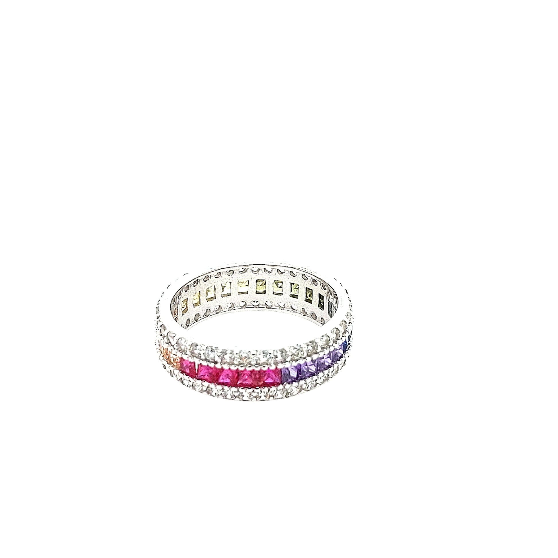 Sterling Silver Rainbow Colored Ring - HK Jewels