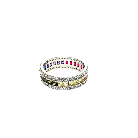 Sterling Silver Rainbow Colored Ring - HK Jewels