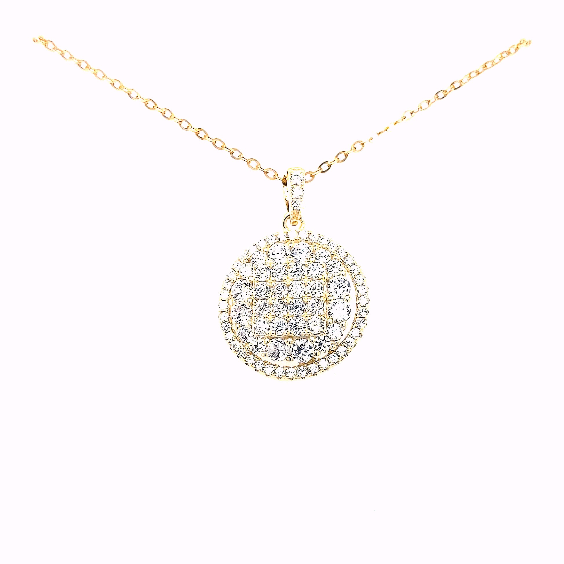 Sterling Silver Gold Plated CZ Circle Pendant - HK Jewels