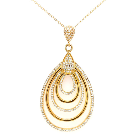 Sterling Silver Gold Plated Teardrop With CZ Pendant - HK Jewels