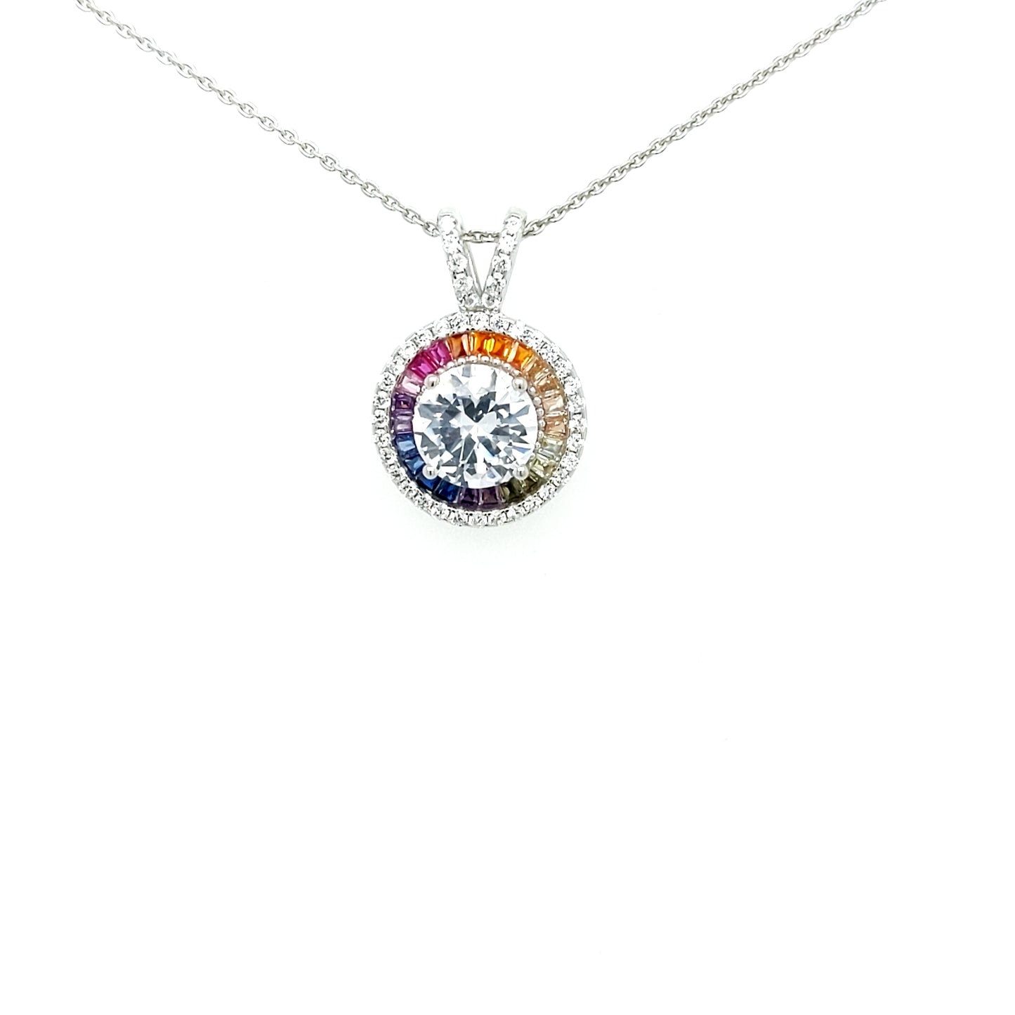 Sterling Silver Gold Plated CZ and Colorful Stones Circle Pendant - HK Jewels
