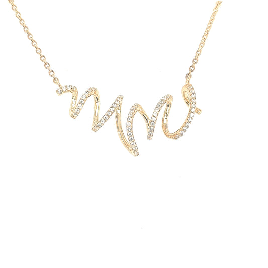 Sterling Silver Gold Plated Scribble CZ Necklace - HK Jewels