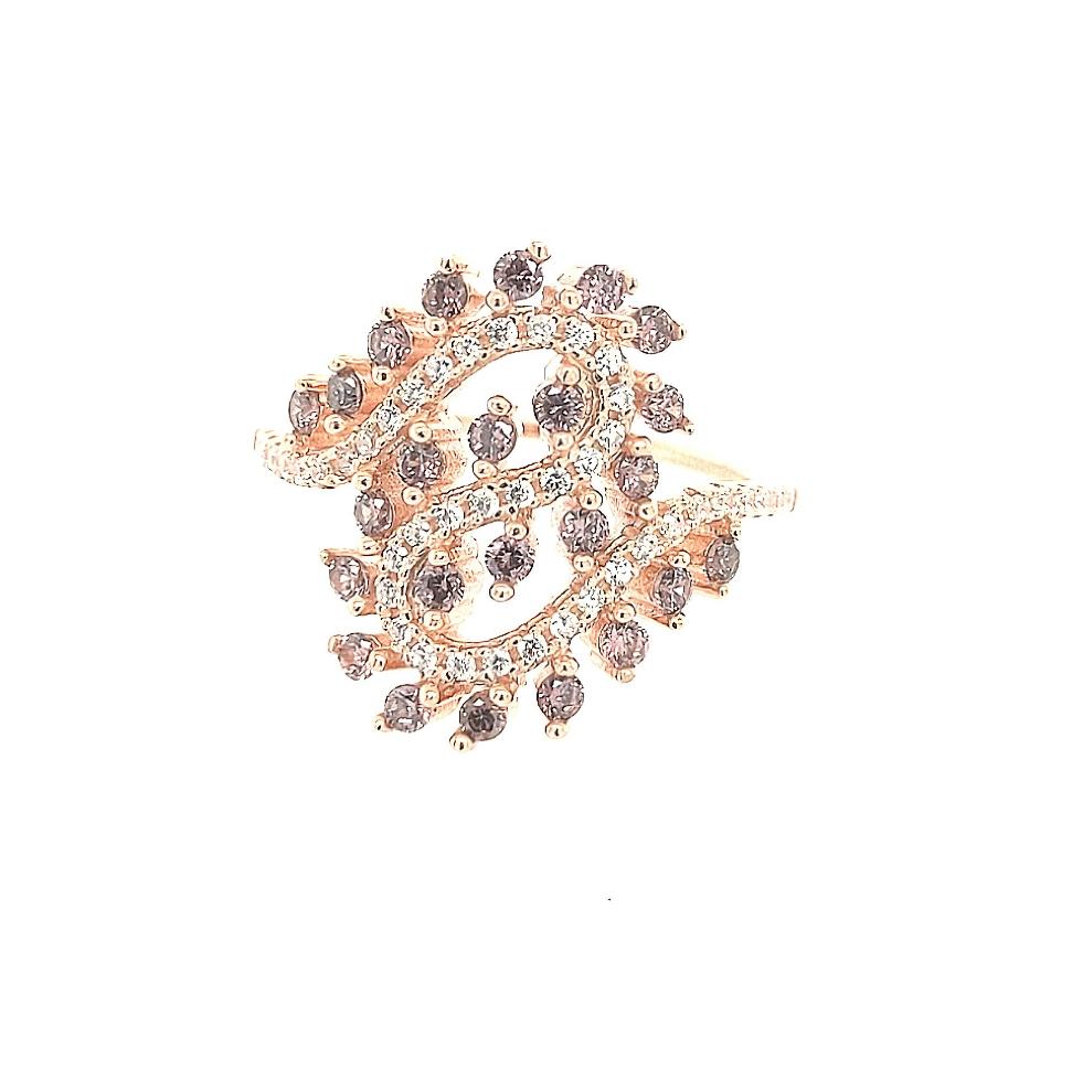 Sterling Silver Rose Gold Plated CZ and Purple Stone Ring - HK Jewels