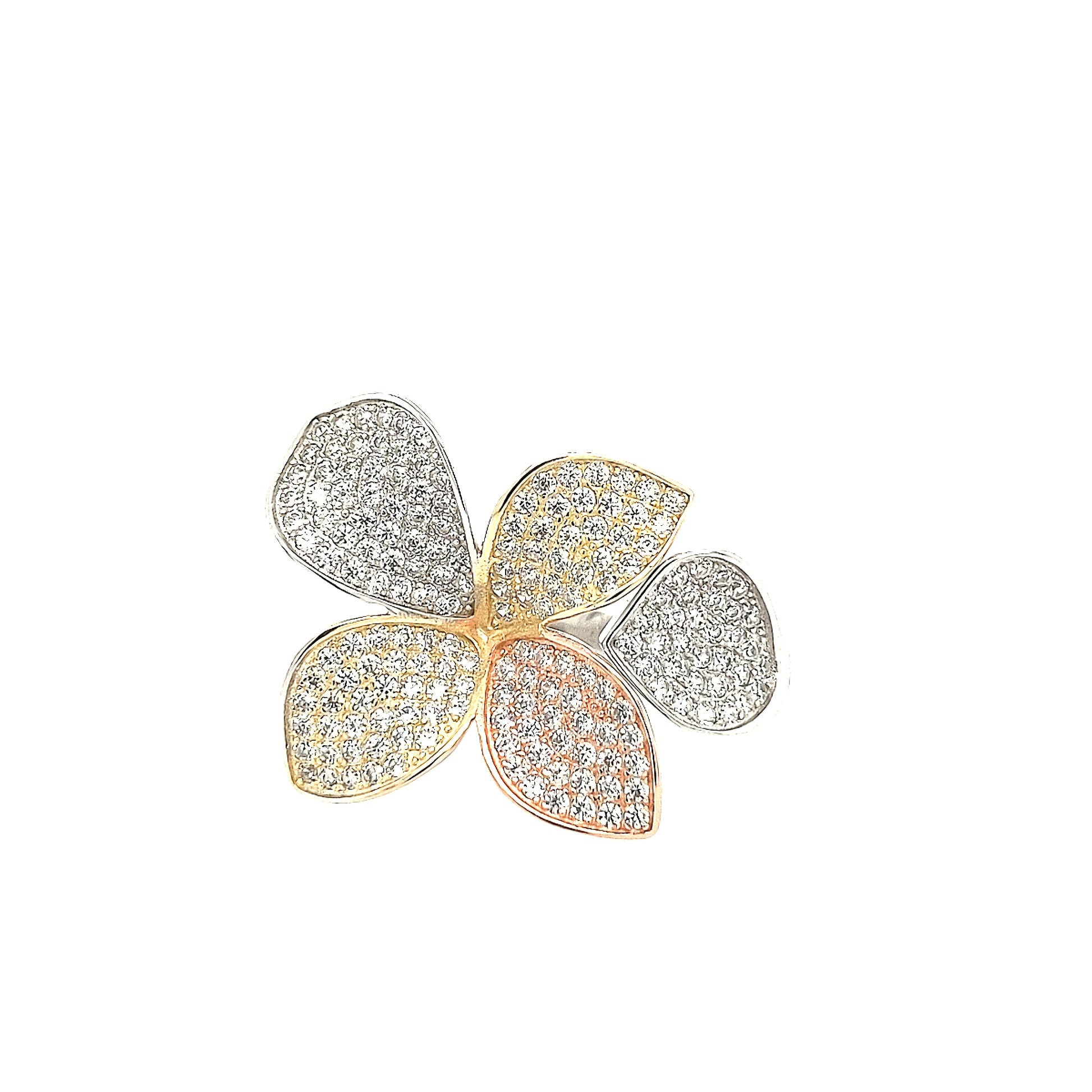 Sterling Silver Large Tricolor Flower Ring - HK Jewels