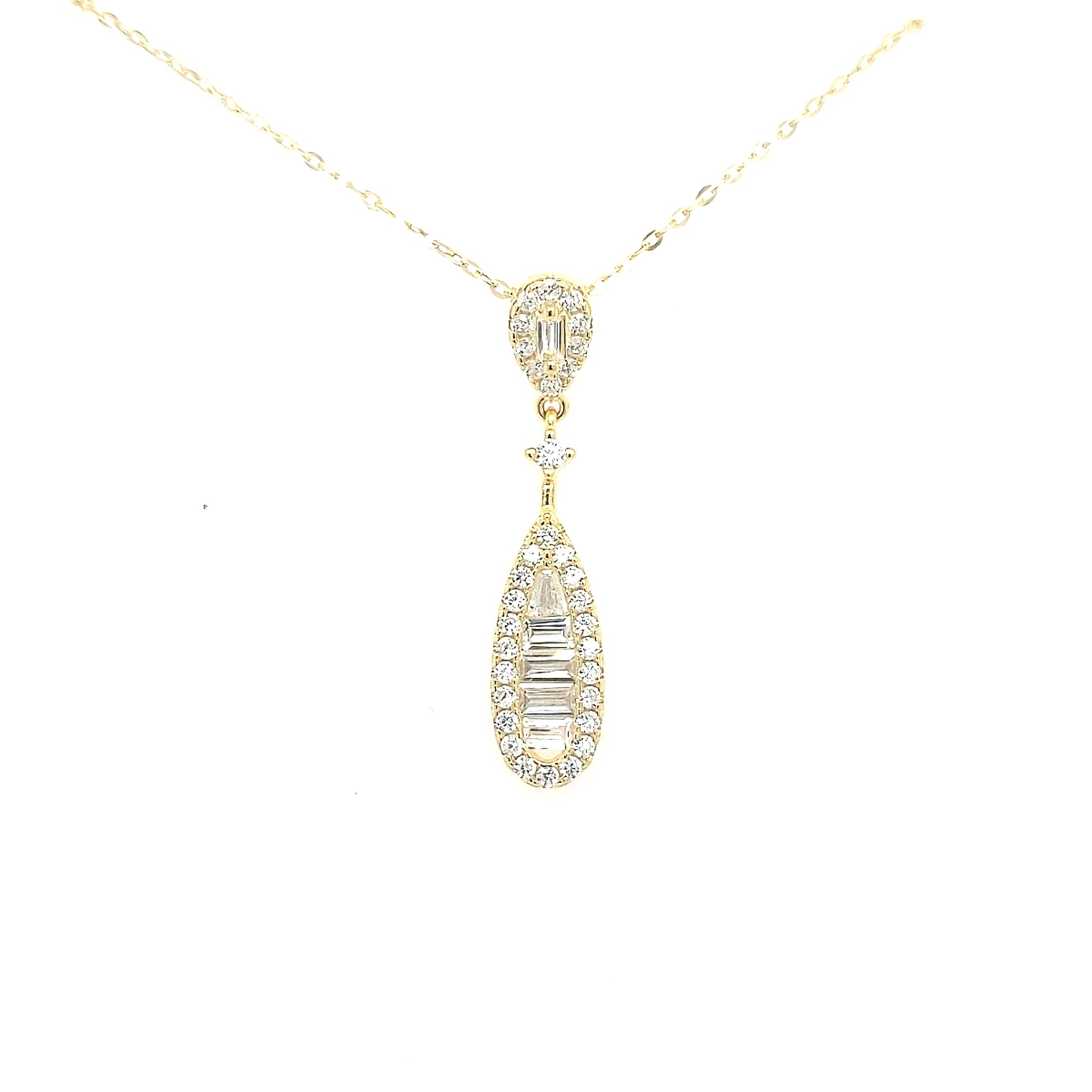 Sterling Silver CZ Baguette and Micropave Teardrop Pendant - HK Jewels