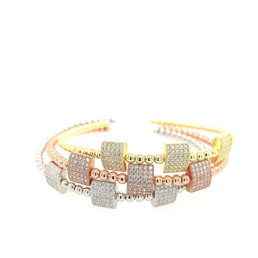 Sterling Silver Micropave CZ Squares Bangle Cuff - HK Jewels