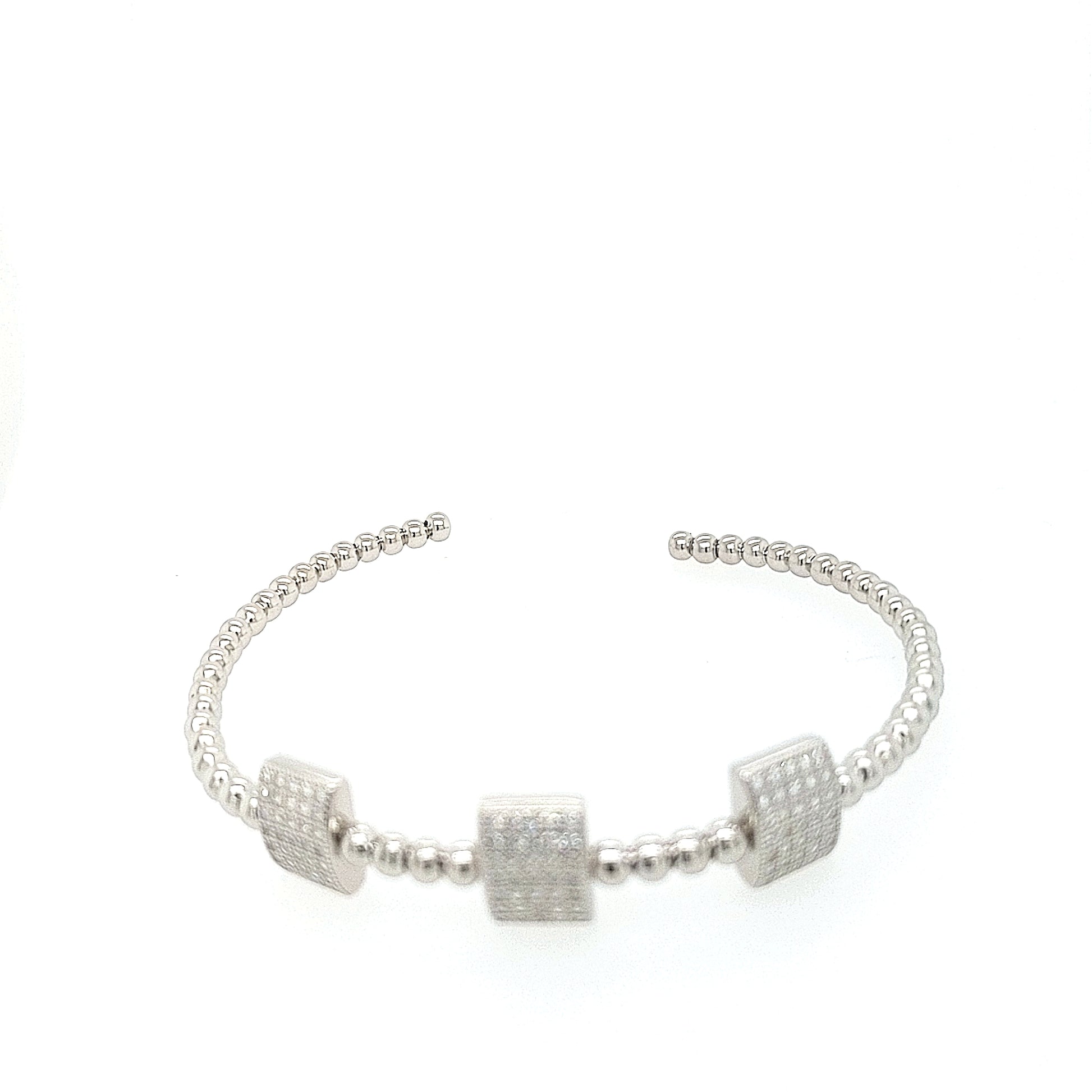 Sterling Silver Micropave CZ Squares Bangle Cuff - HK Jewels