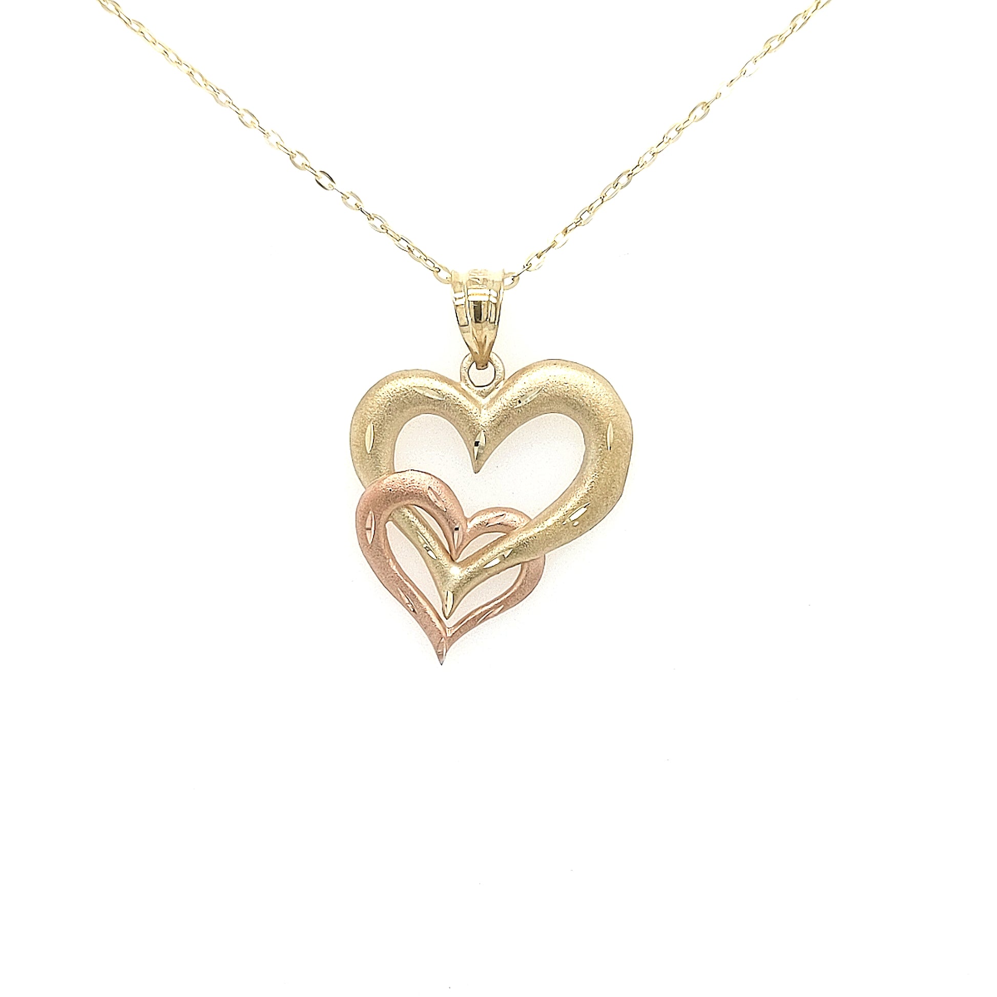 14K Two-Tone Double Heart Pendant - HK Jewels