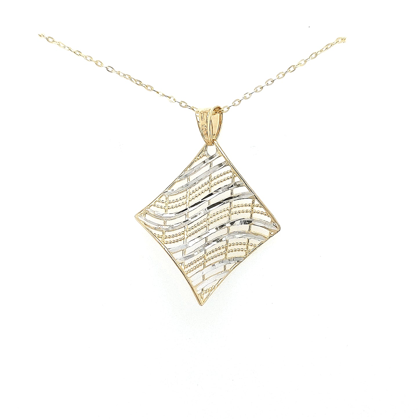 14K Diamond Cut Diamond Shape Pendant - HK Jewels