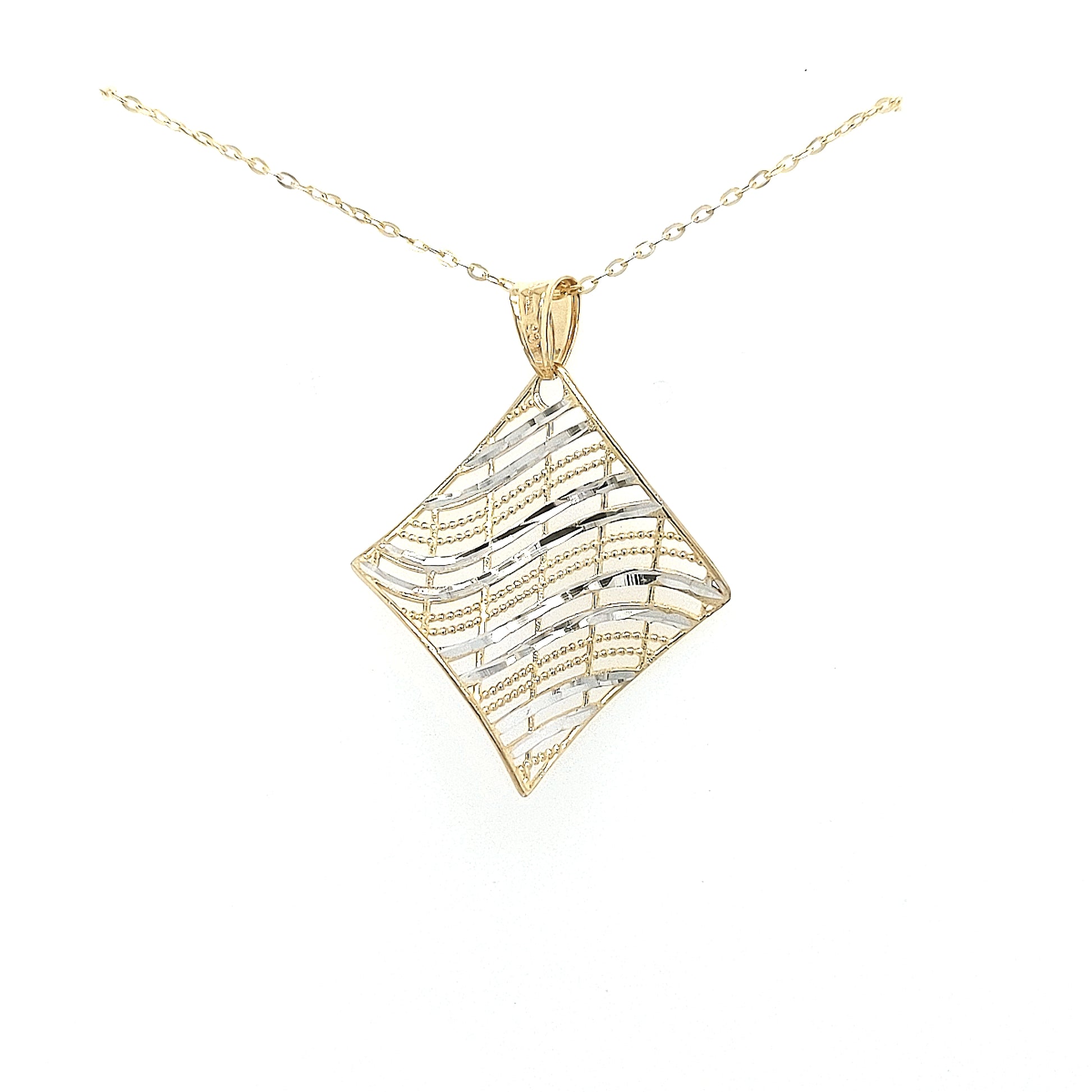14K Diamond Cut Diamond Shape Pendant - HK Jewels