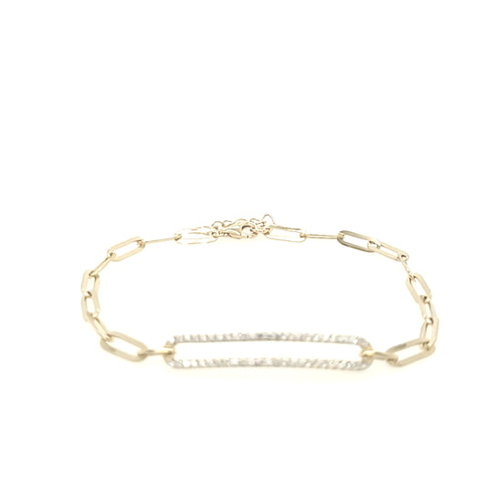 Sterling Silver Gold Plated Paperclip Link Chain With Micropave CZ Rectangle Bracelet - HK Jewels