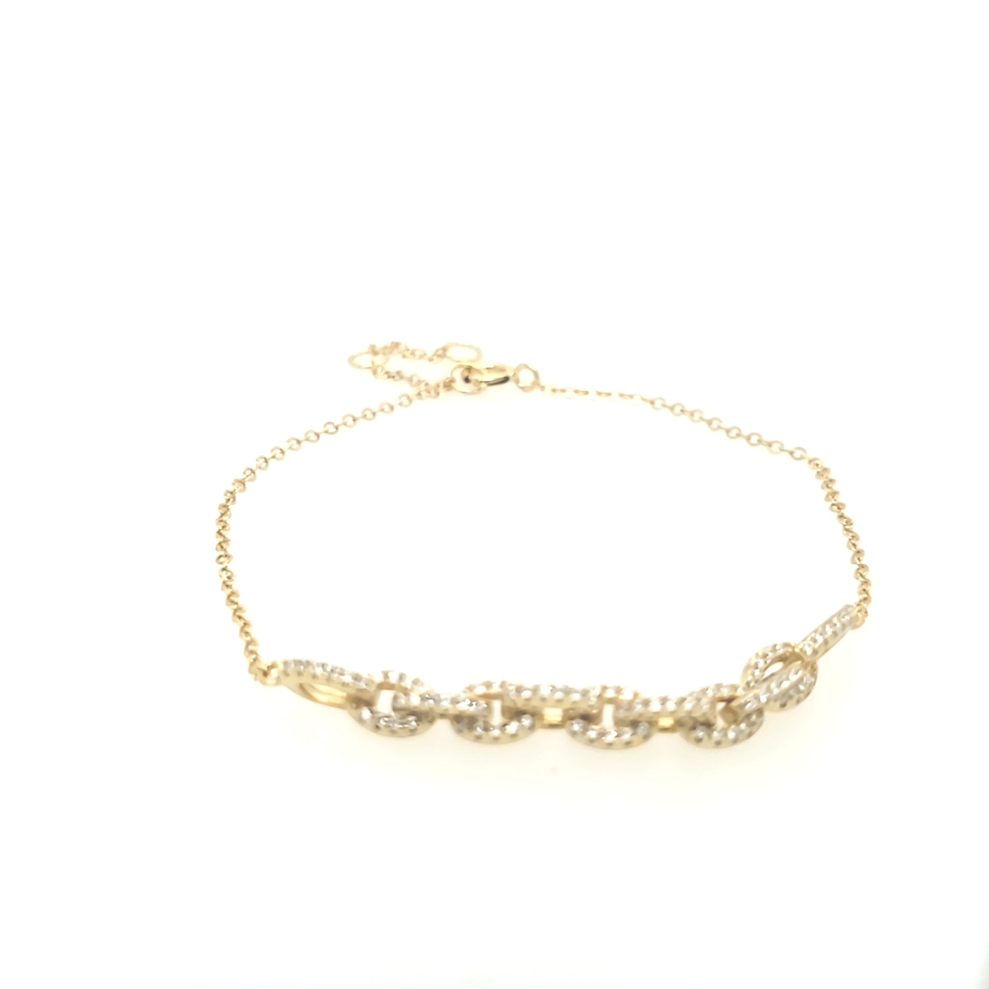 Sterling Silver Gold Plated Chain With Micropave CZ Links Bracelet - HK Jewels