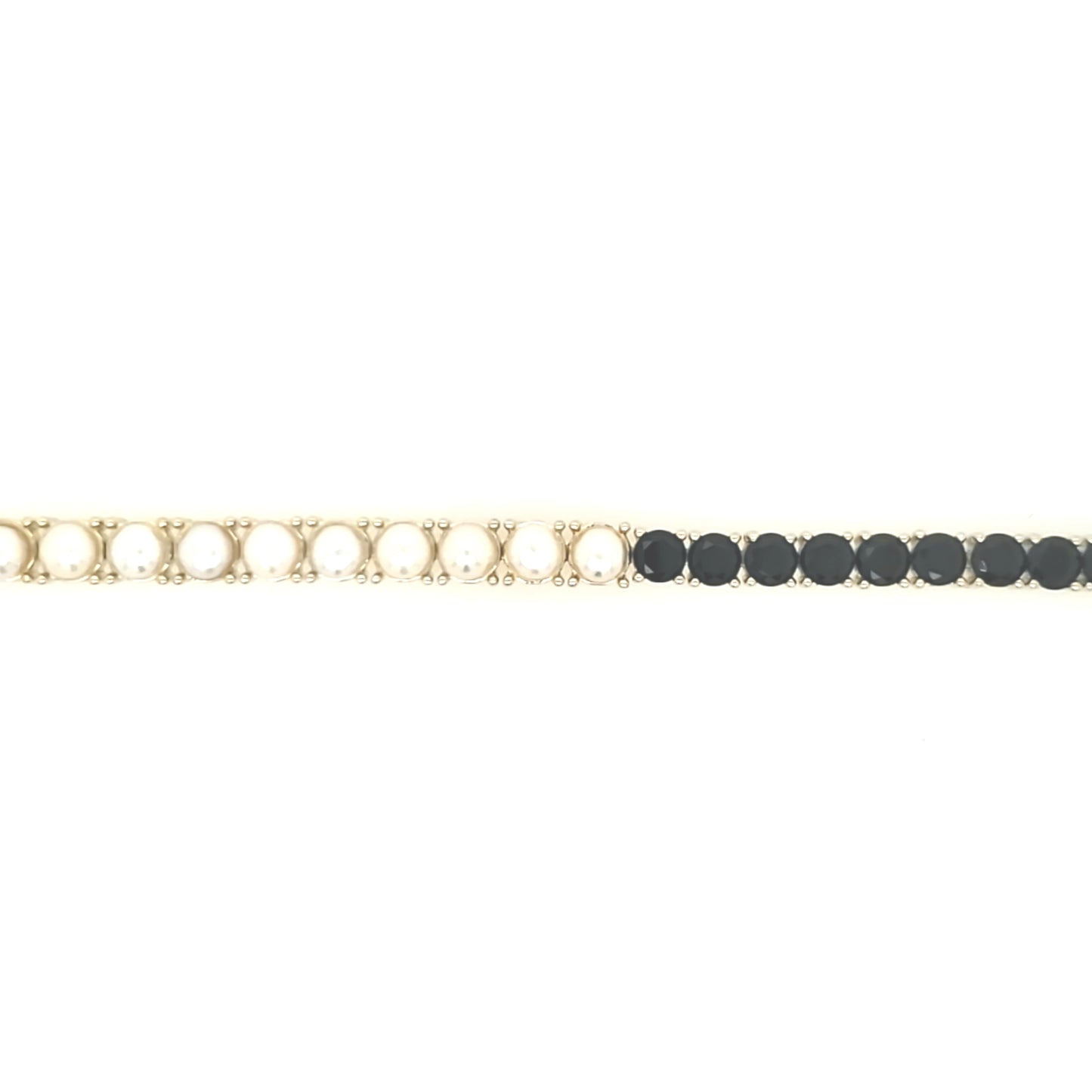 Sterling Silver Pearl and Black Onyx Tennis Bracelet - HK Jewels