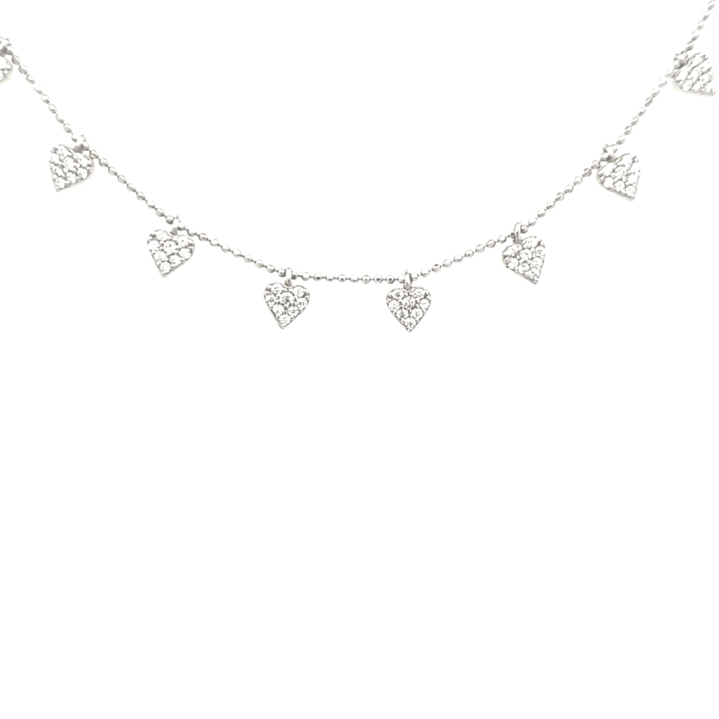 Sterling Silver Hanging CZ Hearts Necklace - HK Jewels