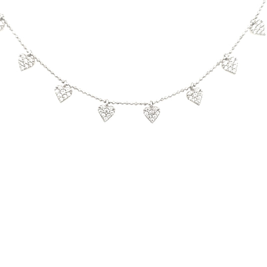 Sterling Silver Hanging CZ Hearts Necklace - HK Jewels