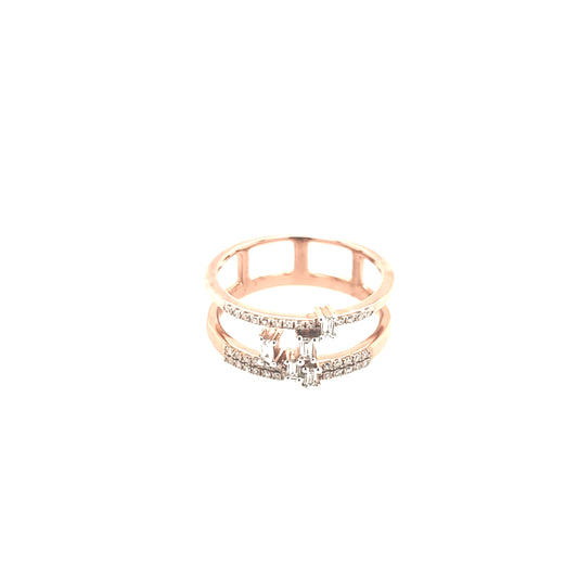 10K Rose Gold Double Bar With Small Baguettes Ring - HK Jewels