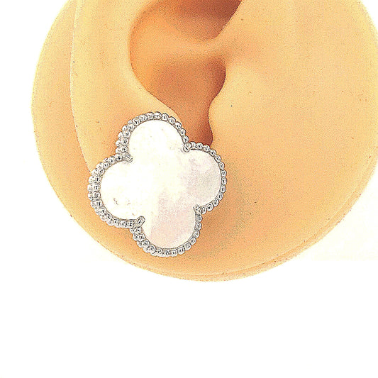 Sterling Silver Large Clover Mother of Pearl Stud Earring - HK Jewels