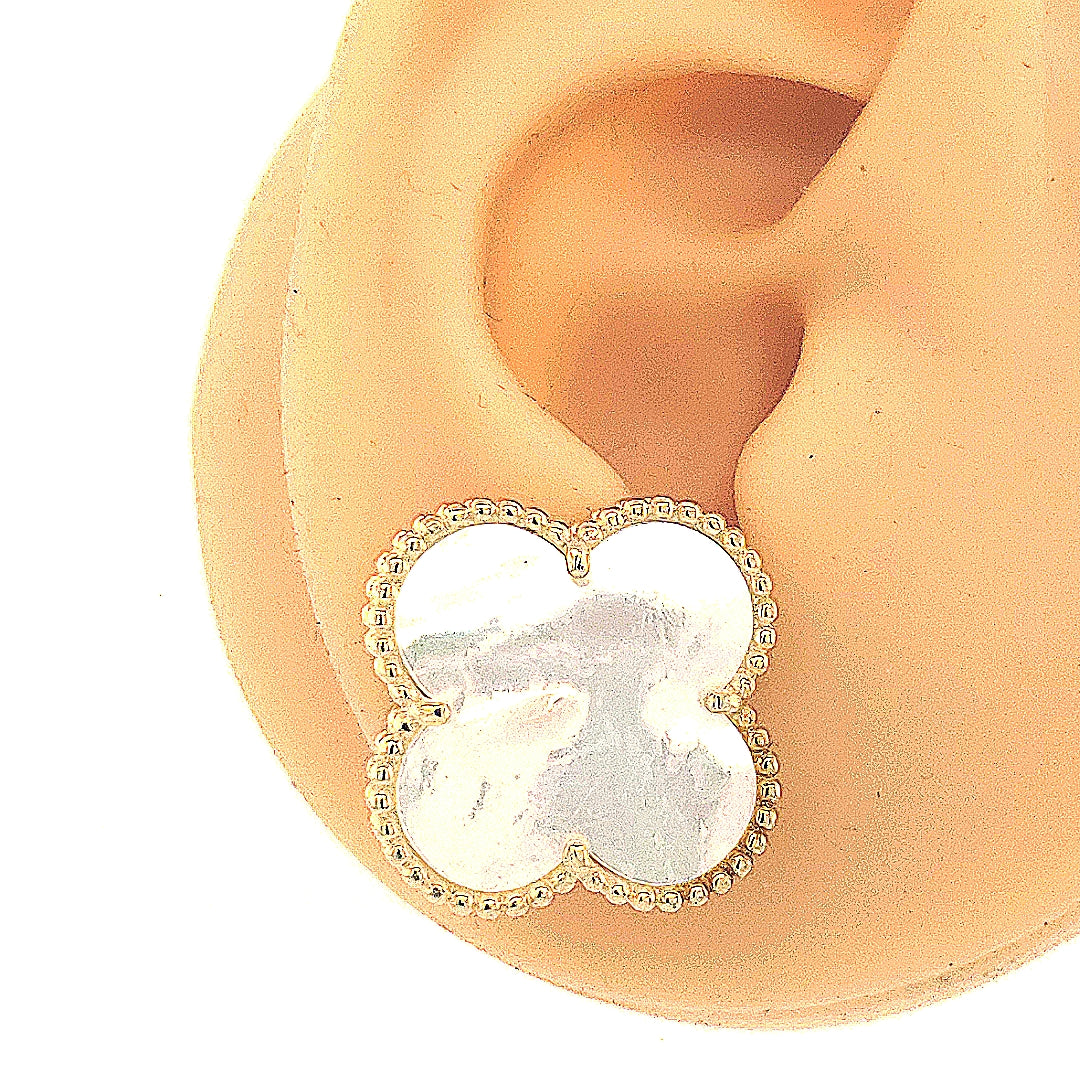 Sterling Silver Large Clover Mother of Pearl Stud Earring - HK Jewels