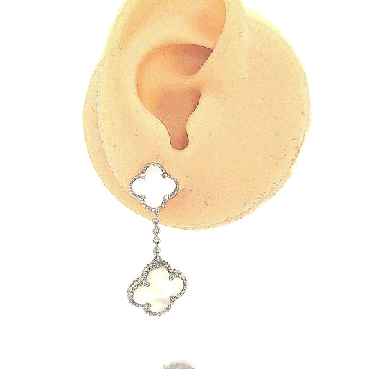Sterling Silver Double Mother of Pearl Clover Earring - HK Jewels