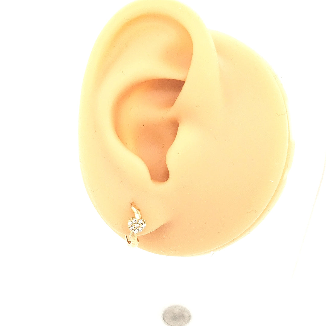 14K Gold And CZ Heart Huggie Earring - HK Jewels