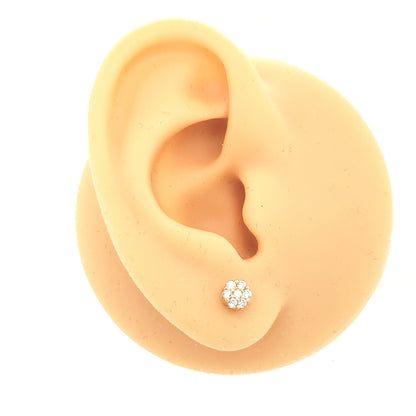 14K Gold Small CZ Flower Stud Earring - HK Jewels