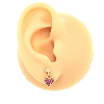 14k Heart On Post CZ Fuchsia Earring - HK Jewels