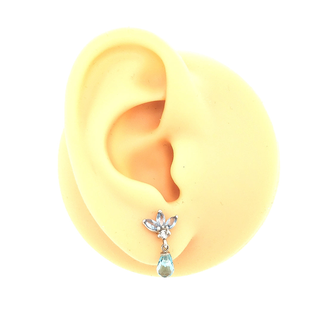 14k Gold Light Blue Three Petal With Teardrop Screwback Post Earring - HK Jewels