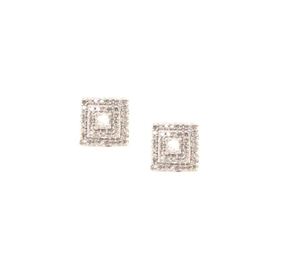 14K Micropave Square Shaped Diamond Stud - HK Jewels