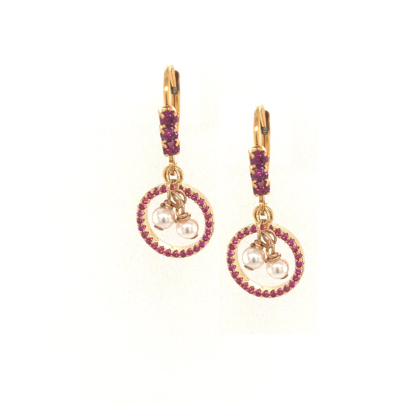 Small Fuchsia CZ Circle With Pearl Earring - HK Jewels
