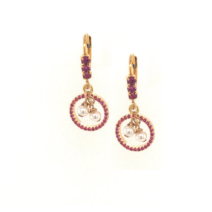 Small Fuchsia CZ Circle With Pearl Earring - HK Jewels