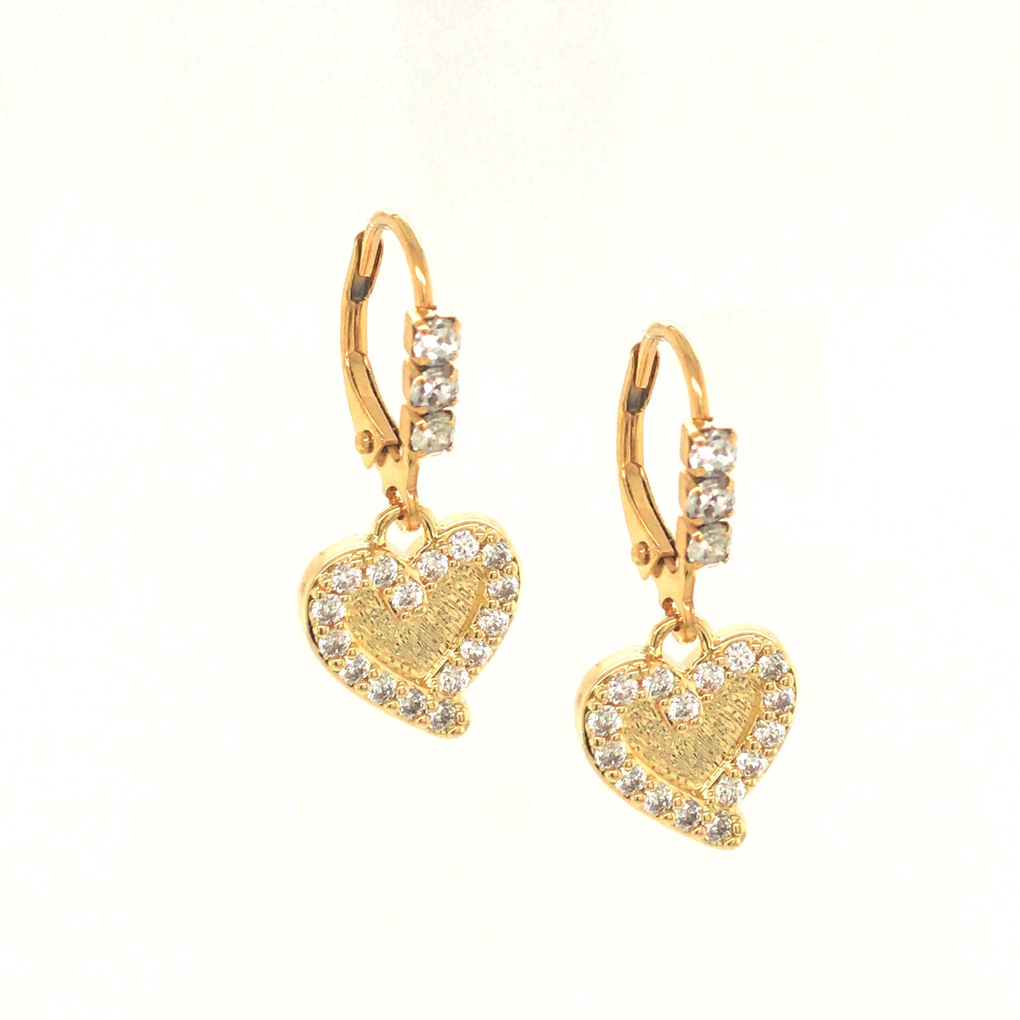 Outline Brushed Gold Heart Earring MicroPavé - HK Jewels