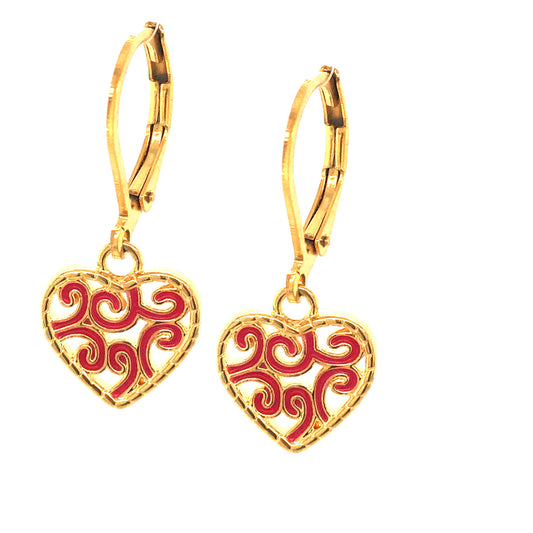 Surgical Steel Swirly Medium Enamel Heart Earring - HK Jewels