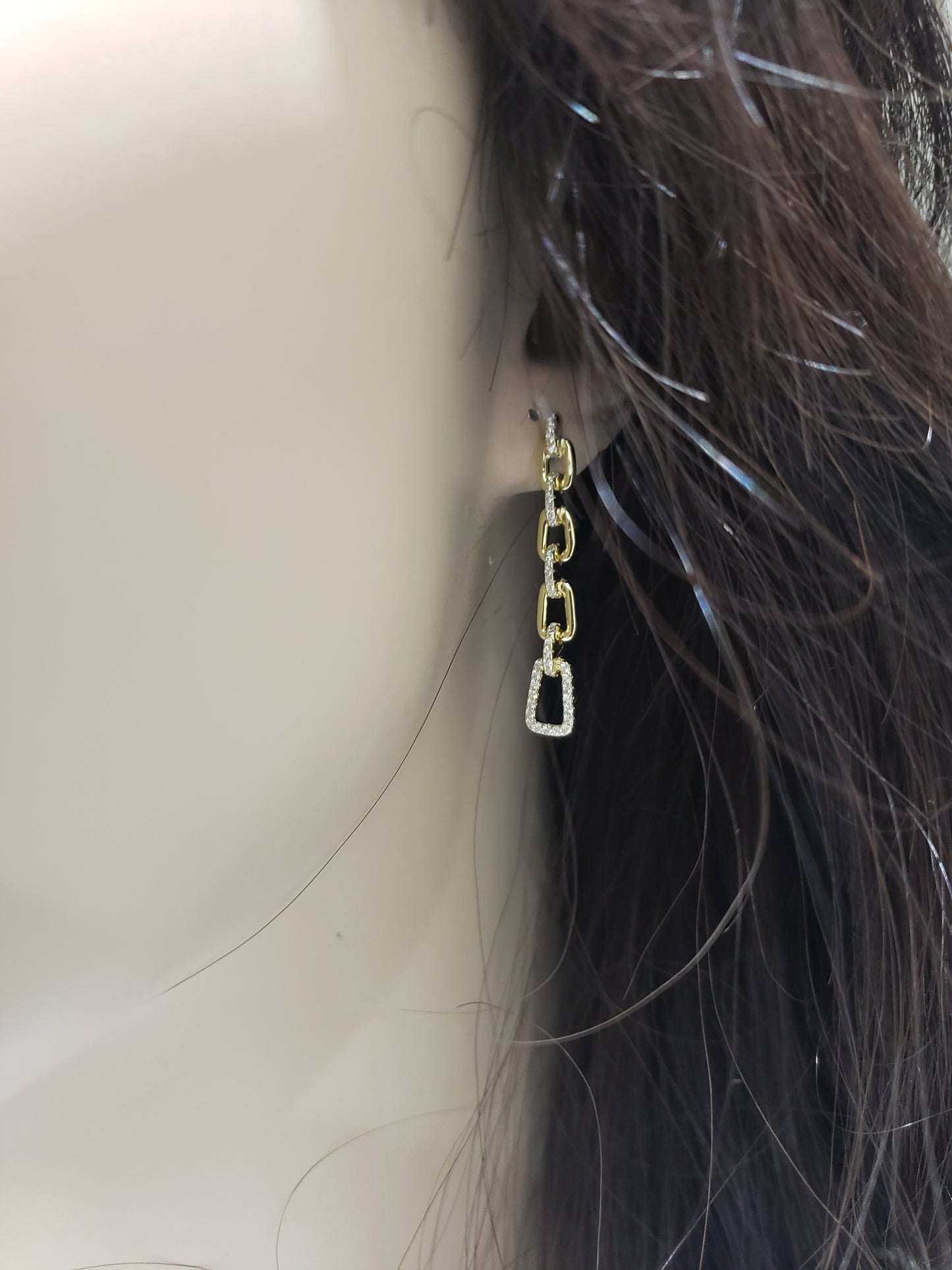 Sterling Silver Paperclip CZ Long Earrings - HK Jewels