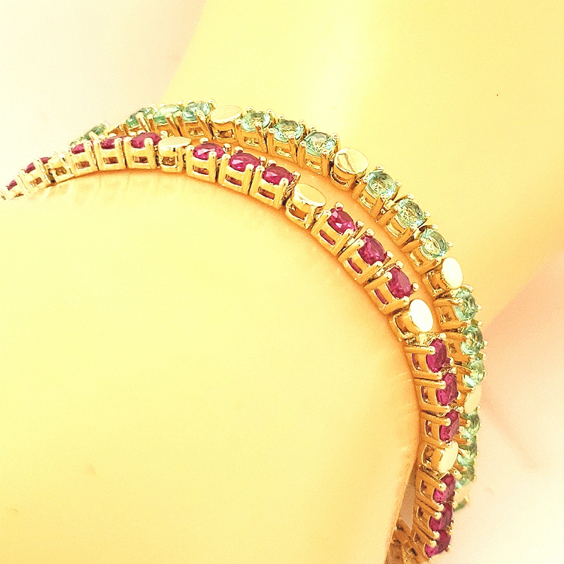 Sterling Silver Gold Plated Colored Stone Bracelet - HK Jewels