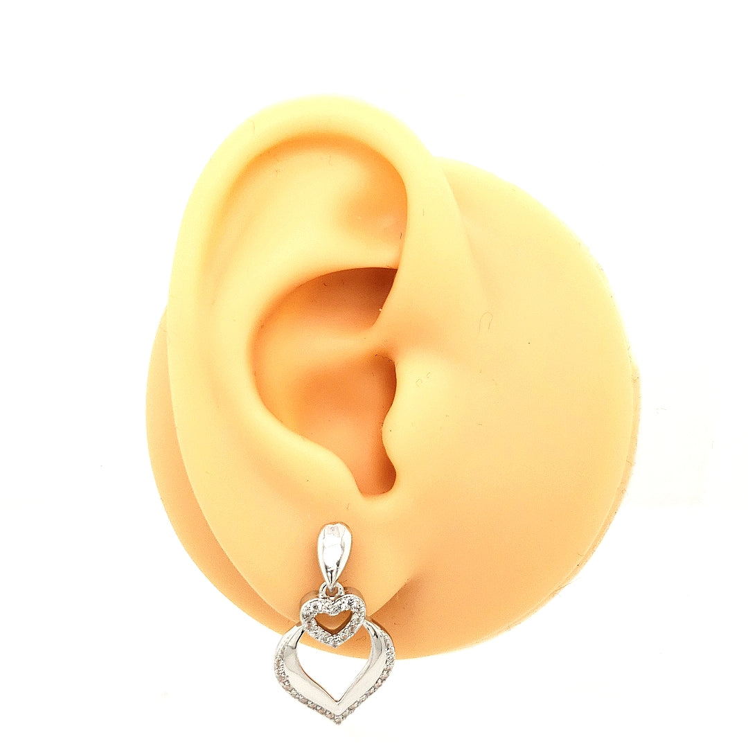 Sterling Silver Hanging Hearts Earring - HK Jewels