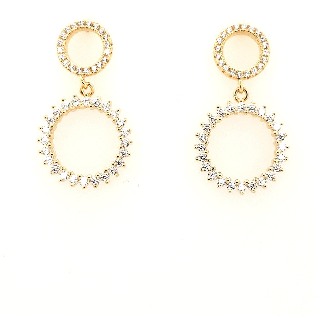 Gold Plated Sterling Silver Double Circle CZ Earring - HK Jewels