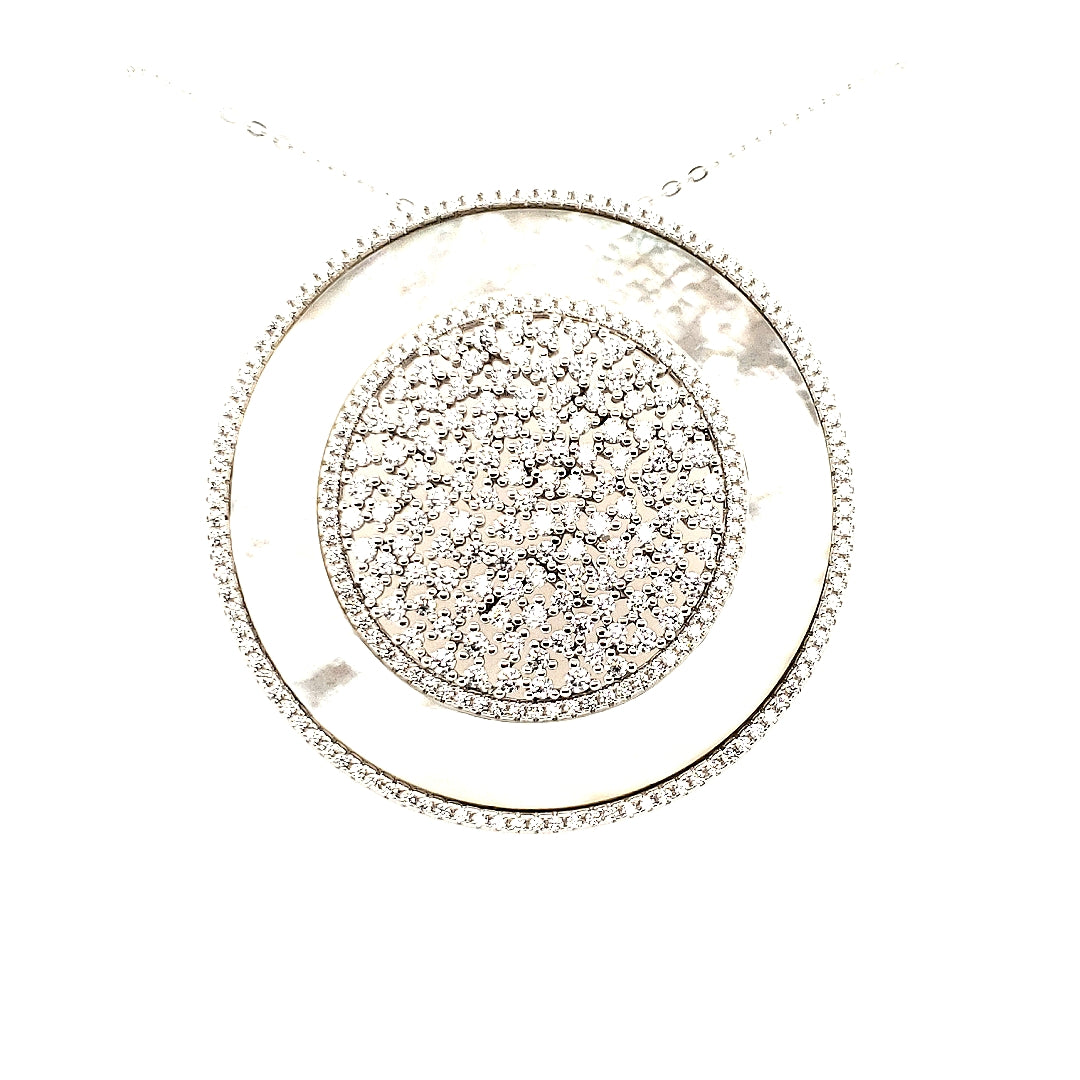 Sterling Silver Mother Of Pearl Circle With CZ Center Pendant - HK Jewels