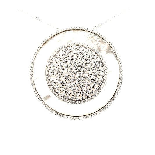 Sterling Silver Mother Of Pearl Circle With CZ Center Pendant - HK Jewels