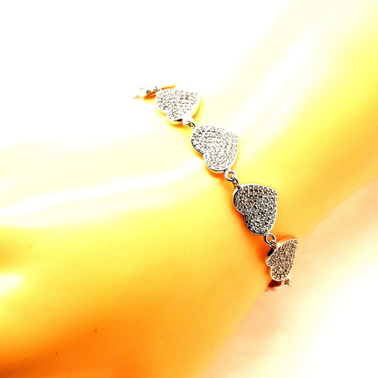 Sterling Silver And Micropave CZ Hearts Bracelet - HK Jewels