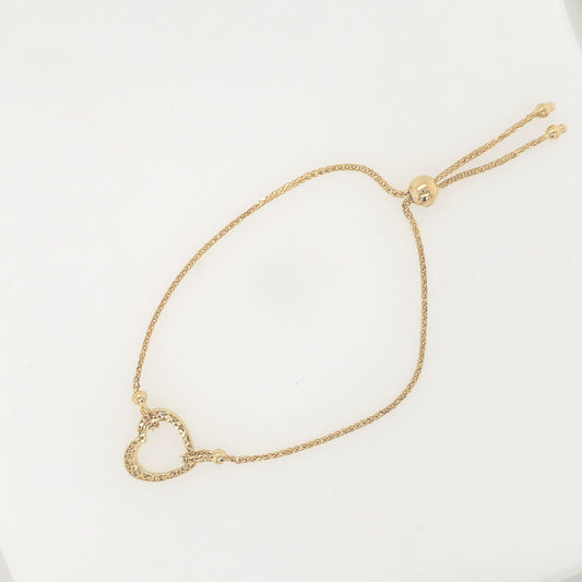 14K Yellow Gold Heart Bolo Bracelet - HK Jewels